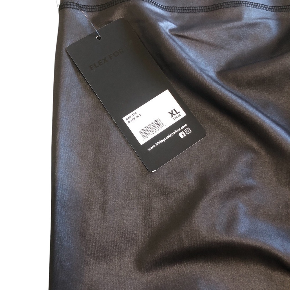 90 Degree By Reflex Women’s Faux Leather Leggings XL Black High Waist Shiny NWT - Picture 5 of 8